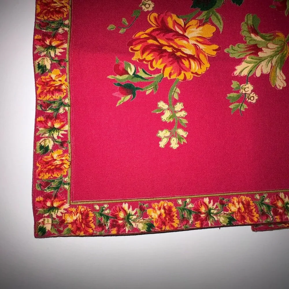 April Cornell Placemats Set of 4 Red Yellow Floral Leaf Border 14x19